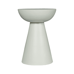 Elegant witte bijzettafel met een moderne, minimalistische vorm, perfect voor Scandinavisch interieur en duurzame woninginrichting.