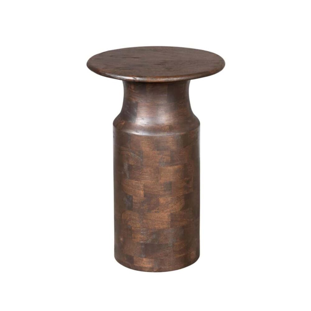 Vintage houten bijzettafel, ideaal voor industrieel interieur en handgemaakte meubelstukken.