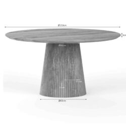 Eettafel van massief eikenhout, rond ontwerp, duurzame houten tafel, modern meubelstuk voor eetkamer, stijlvolle houten eettafel, unieke natuurlijke uitstraling, maat 150cm diameter, 3cm dik blad, zwarte houten afwerking.
