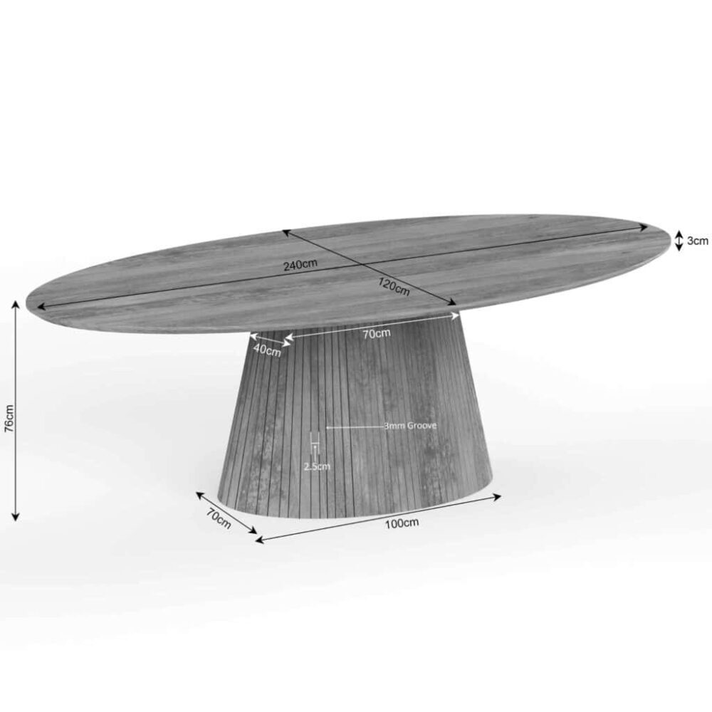 Robuuste eettafel van massief hout met afmetingen en design, geschikt voor moderne interieurs, handgemaakt door Mokana Meubelen, perfect voor eetkamers en vergaderruimtes.