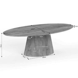 Robuuste eettafel van massief hout met afmetingen en design, geschikt voor moderne interieurs, handgemaakt door Mokana Meubelen, perfect voor eetkamers en vergaderruimtes.