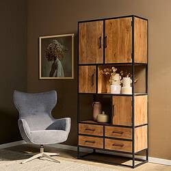 Mekana Meubelen industrieel houten kast met zwarte metalen frame en opbergvakken, ideaal voor modern interieur.
