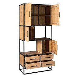 Harige industriële houten voorraadkast met zwart metalen frame, 6 opbergladen en meerdere legplanken, perfect voor een moderne woonkamer of werkruimte, meubelen van Mokana Meubelen.