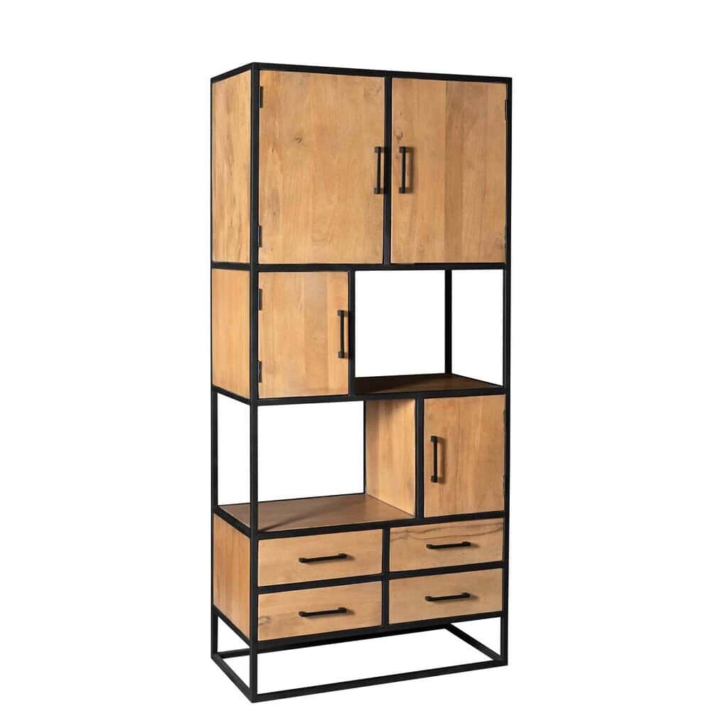 Stevige boekenkast van hout en metaal, industrieel design, ruime opbergmogelijkheden, perfect voor woonkamer of kantoor, Mokana Meubelen.