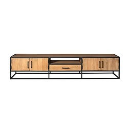 Strak houten tv-meubel met zwart metalen frame, modern design, geschikt voor woonkamer, tv-kast of opbergmeubel, gemaakt van kwalitatief hout en met voldoende opbergruimte.