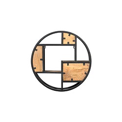 Modern wandplank met zwart metalen frame en natuurlijke houten platen, uniek design voor woonkamer of kantoor.