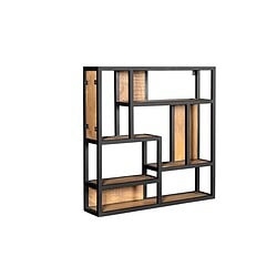 Moderne industriele boekenplank met zwart metalen frame en warm houten plankdetails, perfect voor een stijlvolle woonkamer of kantoorruimte.