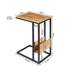 Aken, industrieel bijzettafel met houten bovenblad en metalen frame, maat 48x32 cm, hoogte 72 cm, vintage design, multifunctioneel meubel voor woonkamer of slaapkamer, duurzaam en stijlvol.