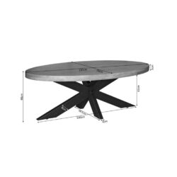 Elegante houten eettafel met zwart metalen onderstel, afmetingen 130x70cm, comfortabele hoogte van 75cm, perfect voor modern interieur en dinerruimtes.