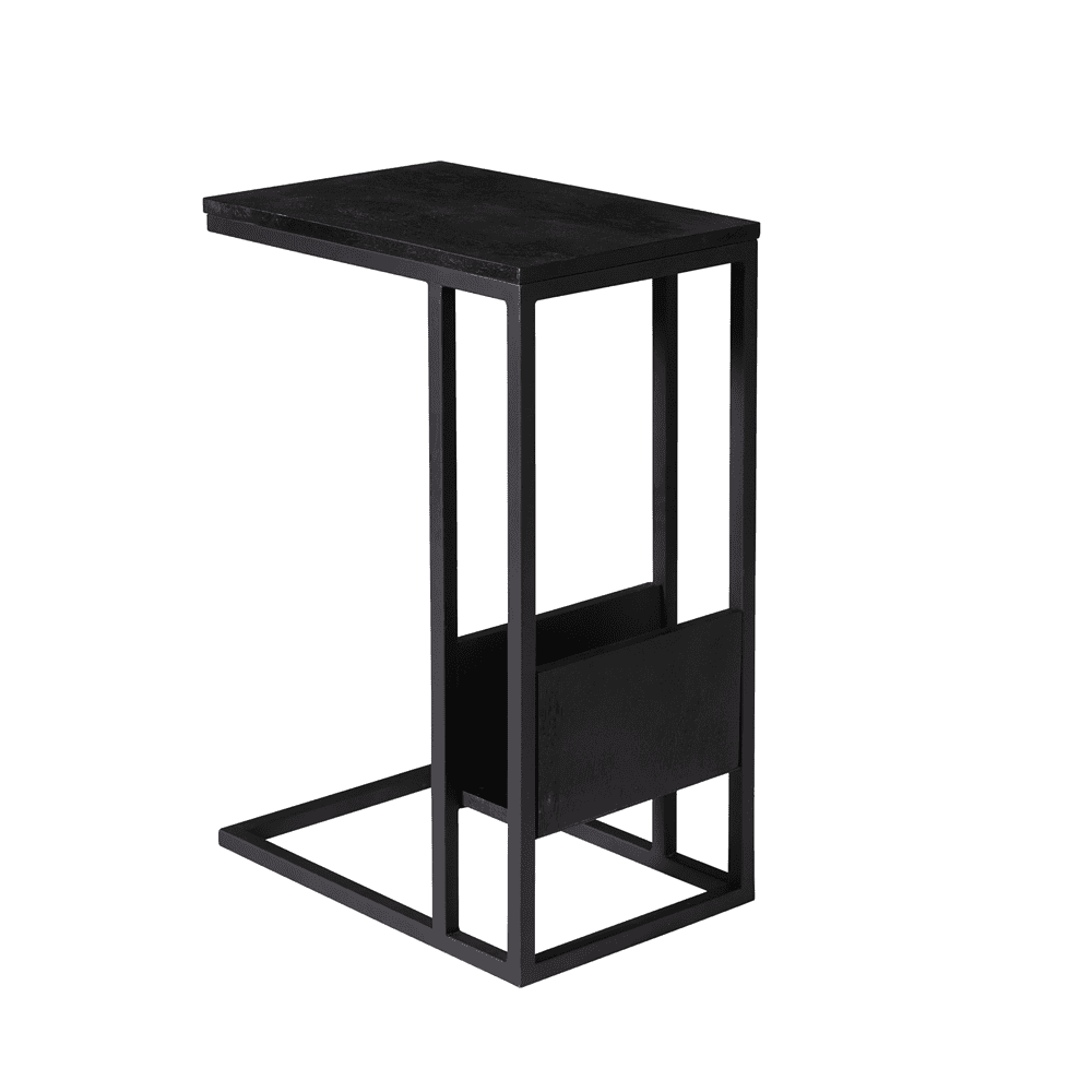 Strak zwart design bijzettafel, robuust houten blad met moderne metalen frame voor stijlvolle woonaccessoires, perfect voor inrichting interieur en decoratie.