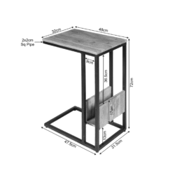 Robuuste moderne salontafel met zwart metalen frame en natuurlijke houten blad, stijlvolle bijzettafel voor woonkamer, maat 48x32cm, hoogte 72cm, geschikt voor elegant interieur en praktische gebruik.