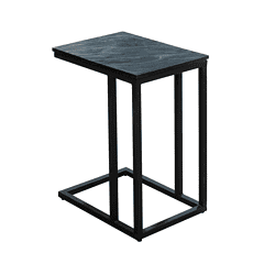 Modern eettafel met een zwart metalen frame en een bijzondere zwart-grauwe marmeren blad, ontworpen voor een strakke, industriële uitstraling in elke woonkamer of eetruimte.