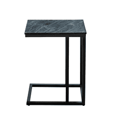 Robuuste bijzettafel met marmeren blad en zwart metalen frame, modern ontwerp, perfect voor in de woonkamer of slaapkamer.