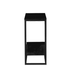 Robuuste zwarte houten bijzettafel met opberglade, modern design, perfect voor woonkamer of slaapkamer, van Mokana Meubelen.