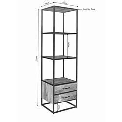 Stalen industriele vloerlamp met houten laden, robuust design, maat 200cm hoog, ideaal voor moderne woonruimtes en kantoorinterieur.