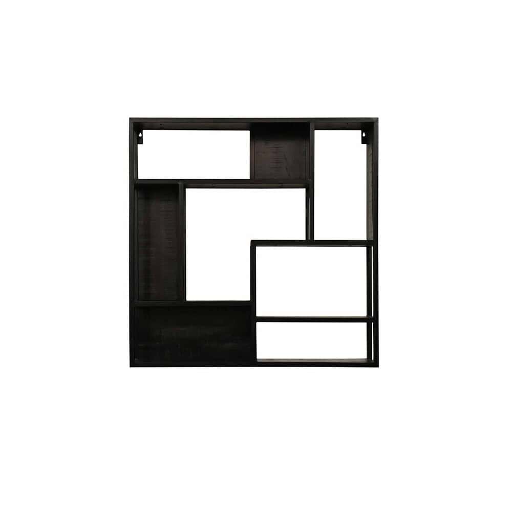 Modern zwart houten boekenplank met meerdere open vakken, ideaal voor een stijlvolle en functionele woonkamer of kantoor. Perfect voor het displayen van boeken, decoraties en foto’s.