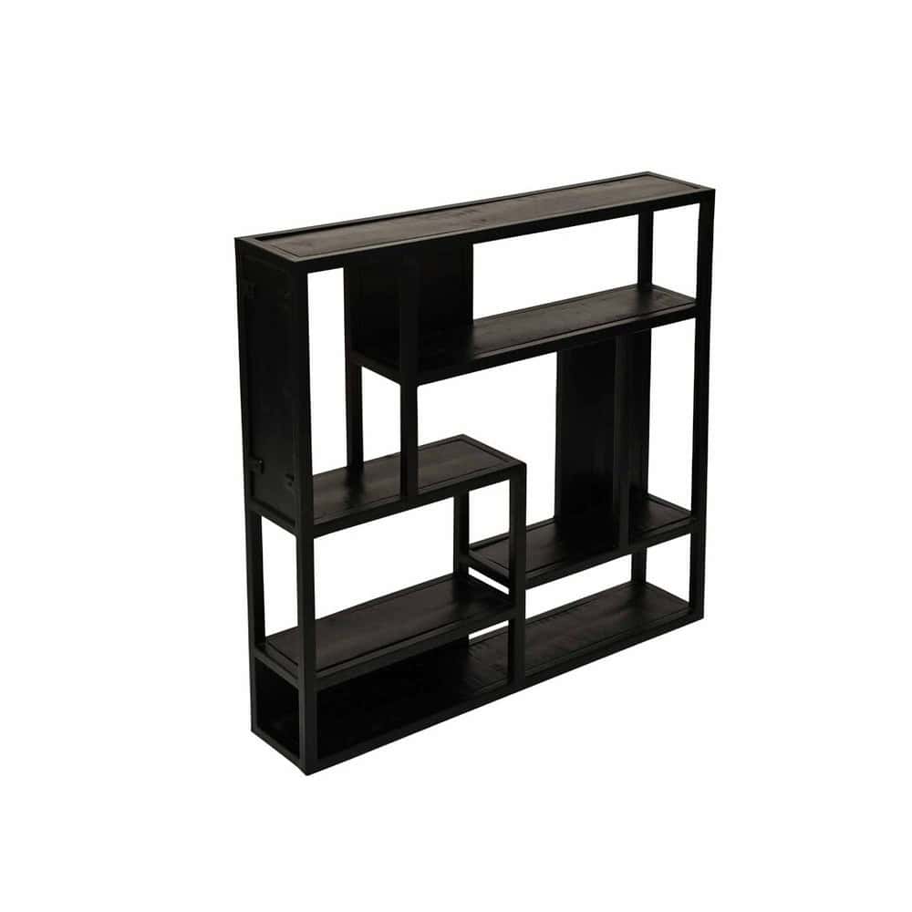 Houten vakkenkast in zwart, multifunctioneel design, perfect voor modern interieur en opbergen.