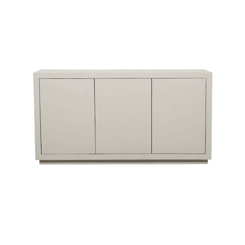 Minimalistisch witte houten kast met drie deuren, modern meubelstuk voor opbergruimte, design meubel, Mokana Meubelen.