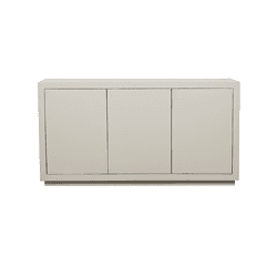 Minimalistisch witte houten kast met drie deuren, modern meubelstuk voor opbergruimte, design meubel, Mokana Meubelen.