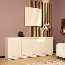 Strak wit dressoir met поколения design elementen, ideaal voor moderne woonkamer of eetkamer. Gemaakt door Mokana Meubelen, combineert functionaliteit en elegantie.