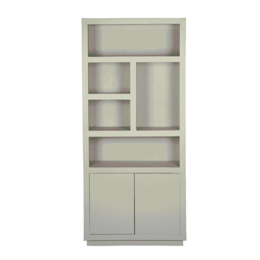 Kaptafel meubel met open vakken en gesloten opbergruimte, gemaakt van hoogwaardige materialen. Perfect voor het organiseren van accessoires, boeken en decoraties in uw woonkamer of slaapkamer.