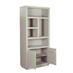 Houten wit boekenrek met meerdere opbergvakken en kastjes, perfect voor woonkamer of kantoor voor elegante opberglösungen.