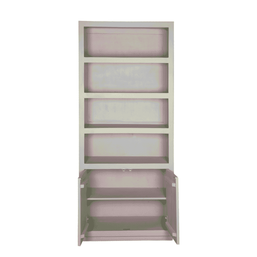 Verhoogde witte kast met digitale vakken, ideaal voor moderne woon- of kantoorinterieurs. Gemaakt van hoogwaardig hout, multifunctioneel en duurzaam, perfect voor opbergruimte en stijlvolle inrichting.