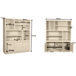 Stapelbare houten boekenkast met verstelbare planken en opbergruimte voor woonkamer of kantoor, chique en functioneel design in naturel houtlook.