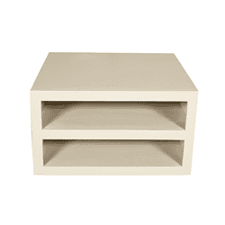 Elegante white houten salontafel met open vakken, modern design, ideaal voor wonen en interieurdecoratie.