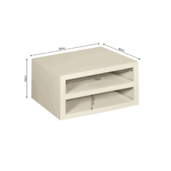 Licht houten bijzettafel met open vakken, ideaal voor woonaccessoires en bloemen, afmeting 80x40 cm, modern design, onderhoudsvriendelijk, multifunctioneel meubelstuk voor woonkamer of slaapkamer.