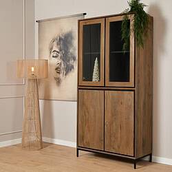 - Elegante houten kast met glazen deuren en zwart metalen frame, perfect voor modern interieur en opbergruimte.