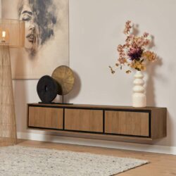 Hoogwaardige houten wandmeubel met opbergvakken, modern ontwerp, perfect voor woonkamer of slaapkamer, vervaardigd door Mokana Meubelen.