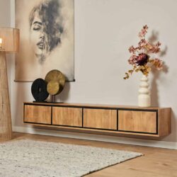 Boekenkast van massief hout met metalen frame, Scandinavisch design, stijlvolle opbergruimte voor woonkamer of slaapkamer.