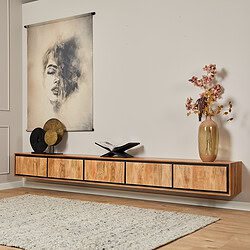 Houten wandmeubel met open vakken, minimalistisch design en natuurlijke uitstraling, ideaal voor opbergen en decoratie in woonkamer of hal.