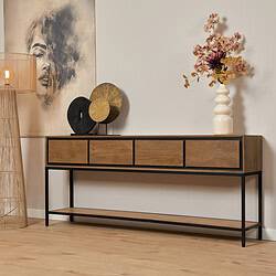 Stijlvolle houten dressoir met zwart metalen frame, modern design, geschikt voor woonkamer of entree.