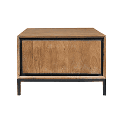 Elegante houten salontafel met zwarte metalen frame, modern ontwerp, perfect voor woonkamerinrichting, hoogwaardige meubelen van Mokana Meubelen.