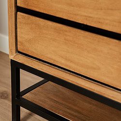 Massief houten dressoir met zwart metalen onderstel, duurzaam en stijlvol design. Perfect voor moderne interieurstijlen, gemaakt door Mokana Meubelen, kwaliteitsmeubels voor elke woonkamer of slaapkamer.