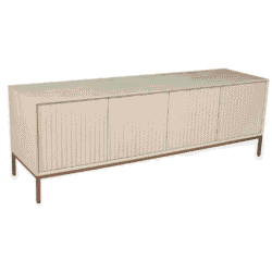 Elegant eikenhouten tv-meubel met schuifdeuren, perfect voor modern en minimalistisch interieur, biedt ruime opbergmogelijkheden en stijlvolle uitstraling.