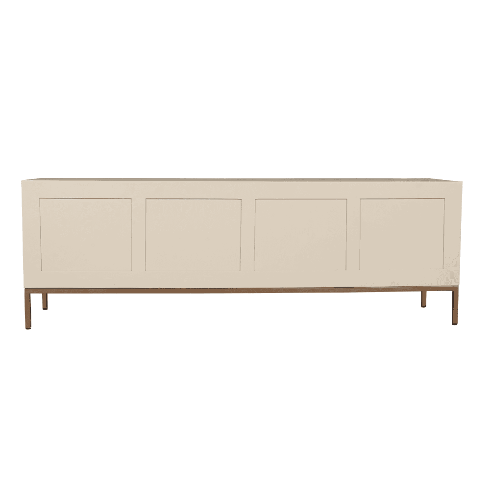 Strak witte wandkast met minimalistisch ontwerp en houten pootjes, perfect voor moderne interieurs en opbergruimte.