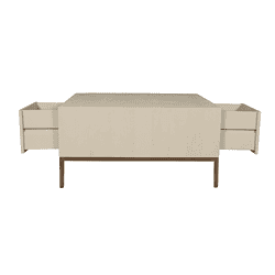 Strak wit dressoir met open lade ontwerp, modern Scandinavisch meubilair, perfect voor woonkamer en slaapkamer, door Mokana Meubelen.