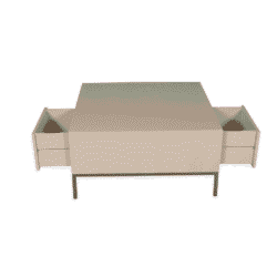 Strakke witte houten salontafel met opbergkisten, modern design, geschikt voor woonkamer of lounge, gemaakt door Mokana Meubelen.