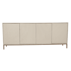 Kennismaker meubel, modern wit dressoir met natuurlijke houtaccenten en slank metalen pootjes, perfect voor strakke interieurdesigns en opslag.