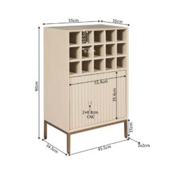 Houten wijnkast met 12 vakken en schuifdeuren, moderne design op houten poten, perfect voor wijnopslag en decoratie, veelzijdig meubelstuk voor interieur.