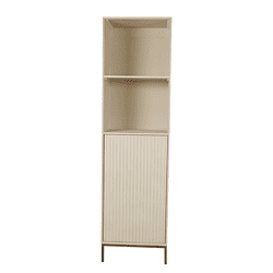 Lichtgewicht houten kast met open planken en gesloten vak onderkant, ideaal voor opbergen en decoratie in huis.