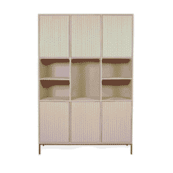 Strakke witte houten boekenkast met open en gesloten opbergvakken, modern design, perfect voor woonkamer of kantoor, van Mokana Meubelen.