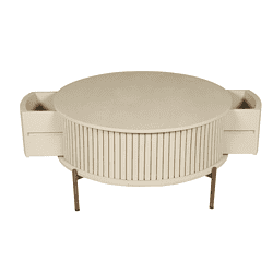 Lichte moderne konfeta salontafel met afgeronde vormen, gemaakt van hoogwaardig hout en afgewerkt in neutrale tinten, perfect voor eigentijdse interieurstijlen.