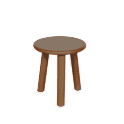 Rustieke houten bijzettafel met ronde top en drie poten, ideaal voor woonkamersetting en interieurdecoratie.