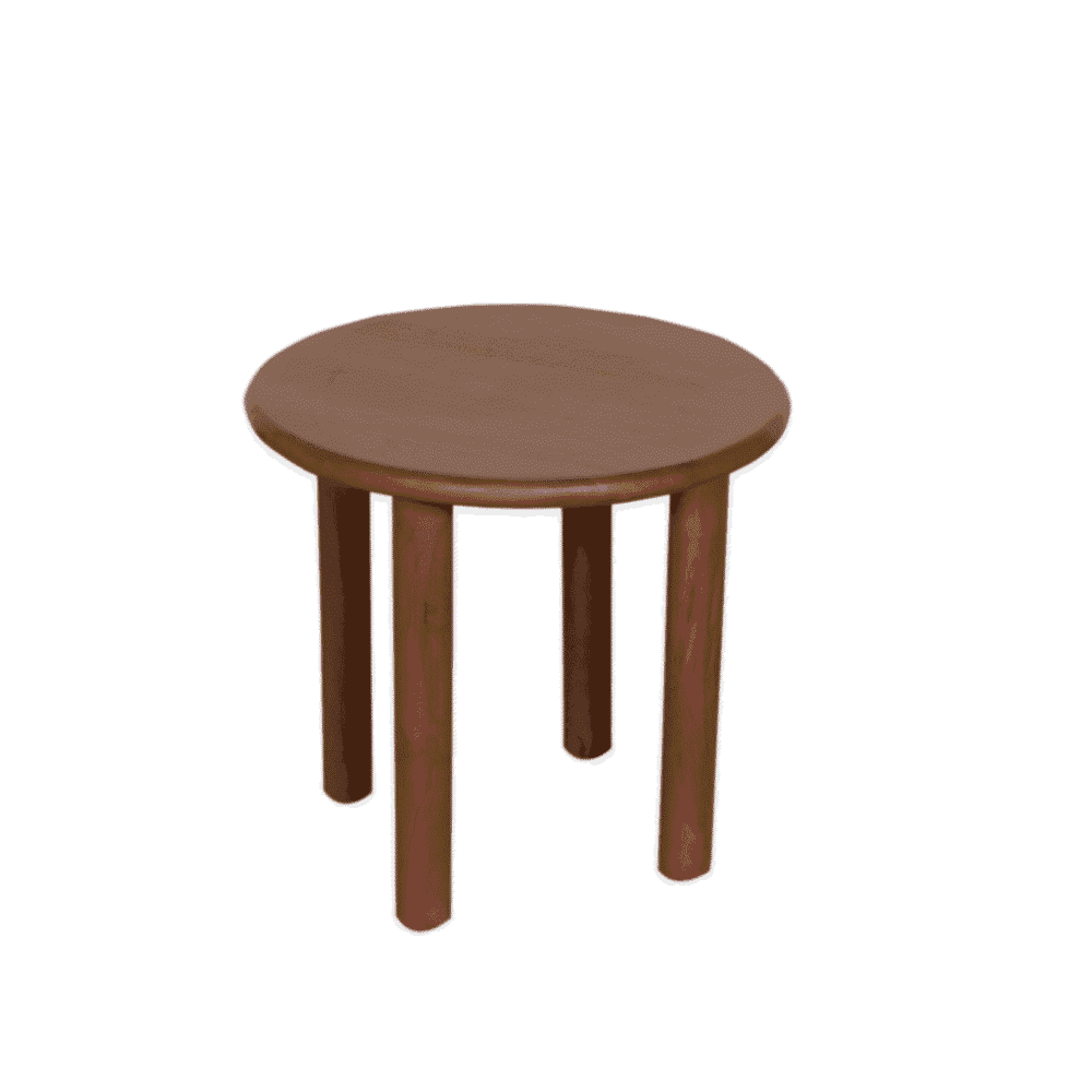Warm houten bijzettafel met ronde tafelblad en stevige poten, perfect voor in elk interieur voor extra opbergruimte en sfeer.