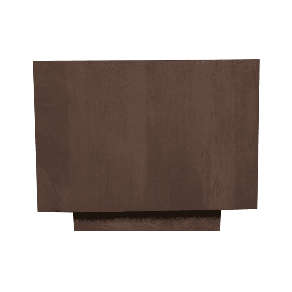 Elegante houten nachtkastje in donkerbruin met strakke lijnen en natuurlijke houtnerf, perfect voor een moderne slaapkamer.