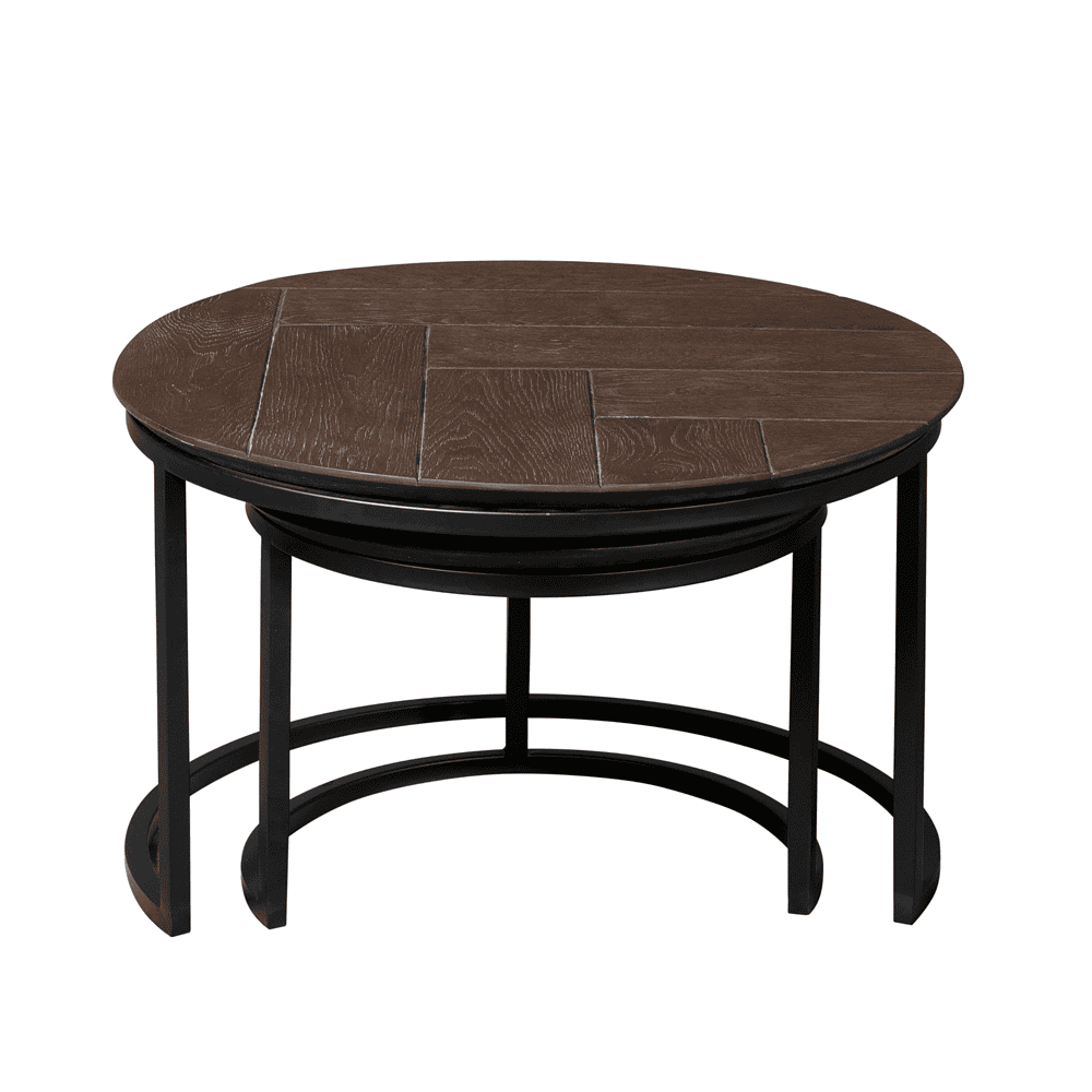 Yamaha Couchtisch aus Holz mit runder Form, schwarzem Metallrahmen und Massivholzplatte. Elegantes Design, perfekt für moderne Interieurs und Wohnräume. Ideal für eine stilvolle und funktionale Wohndekoration.